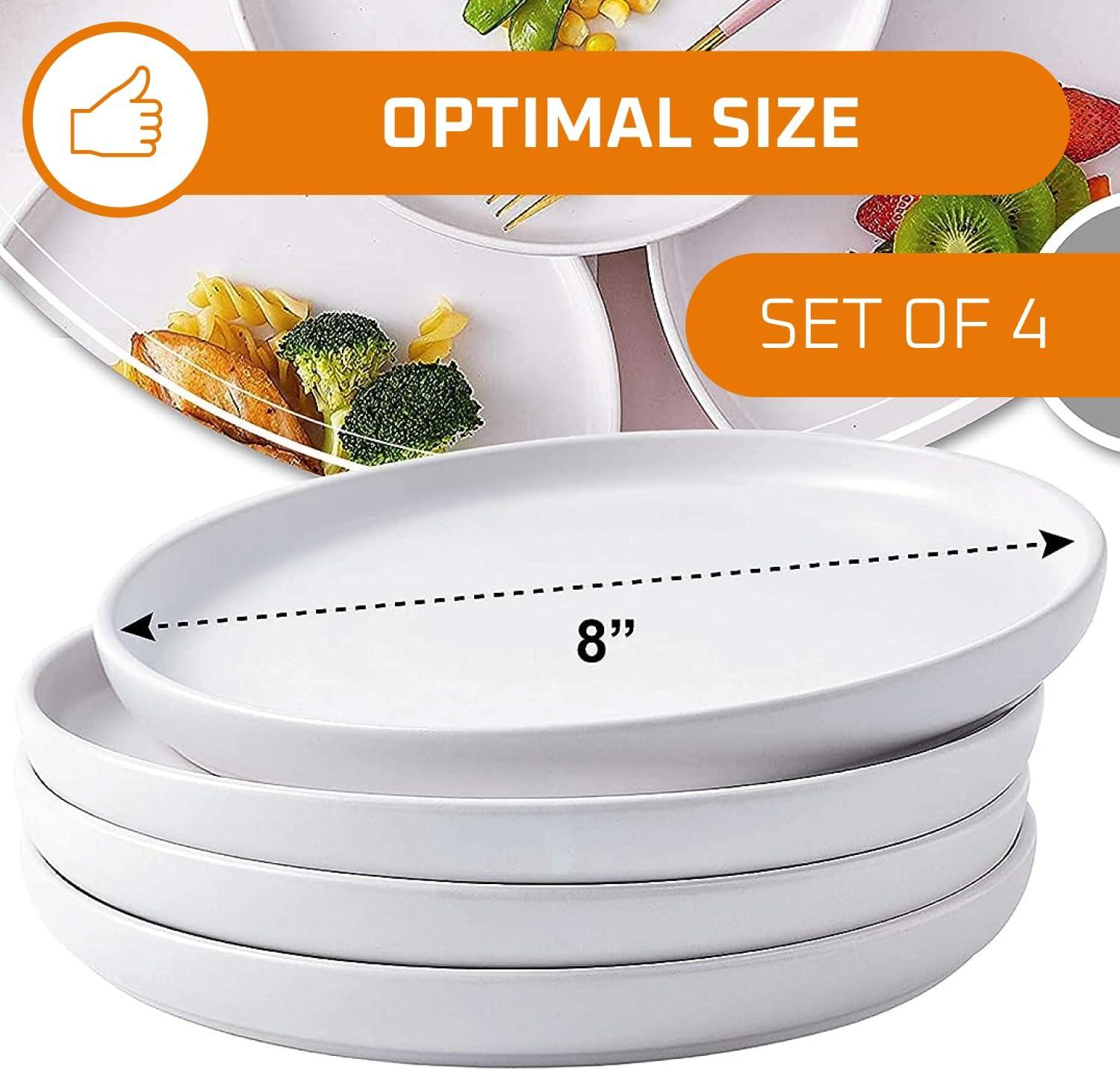 Bruntmor Set of 4 Elegant Matte 11" Round Ceramic Dinner Plates, White