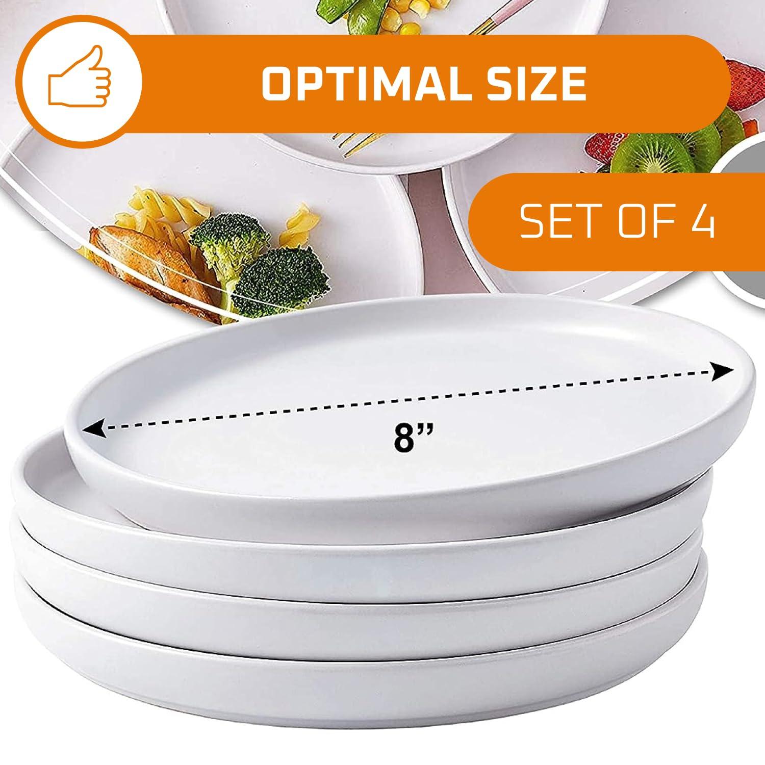 Bruntmor Set of 4 Elegant Matte 11" Round Ceramic Dinner Plates, White