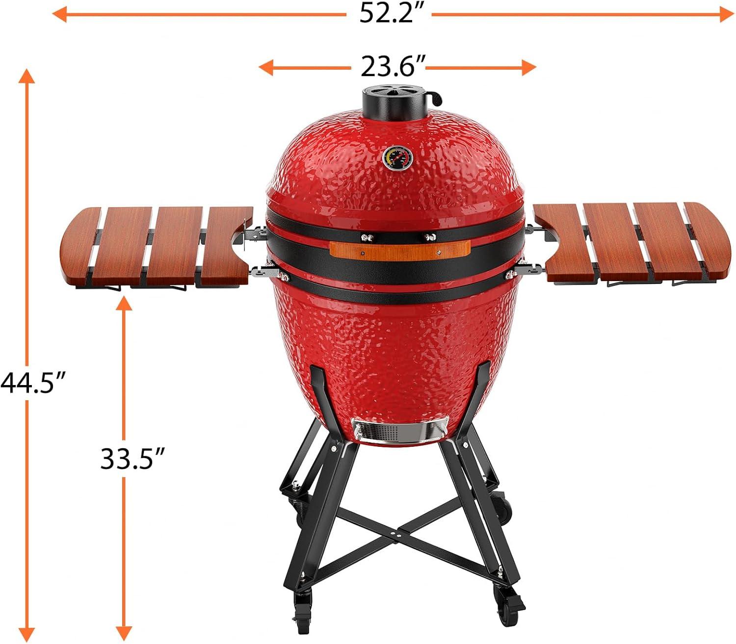 23.5-Inch Red Ceramic Charcoal Grill with Stainless Steel Grates