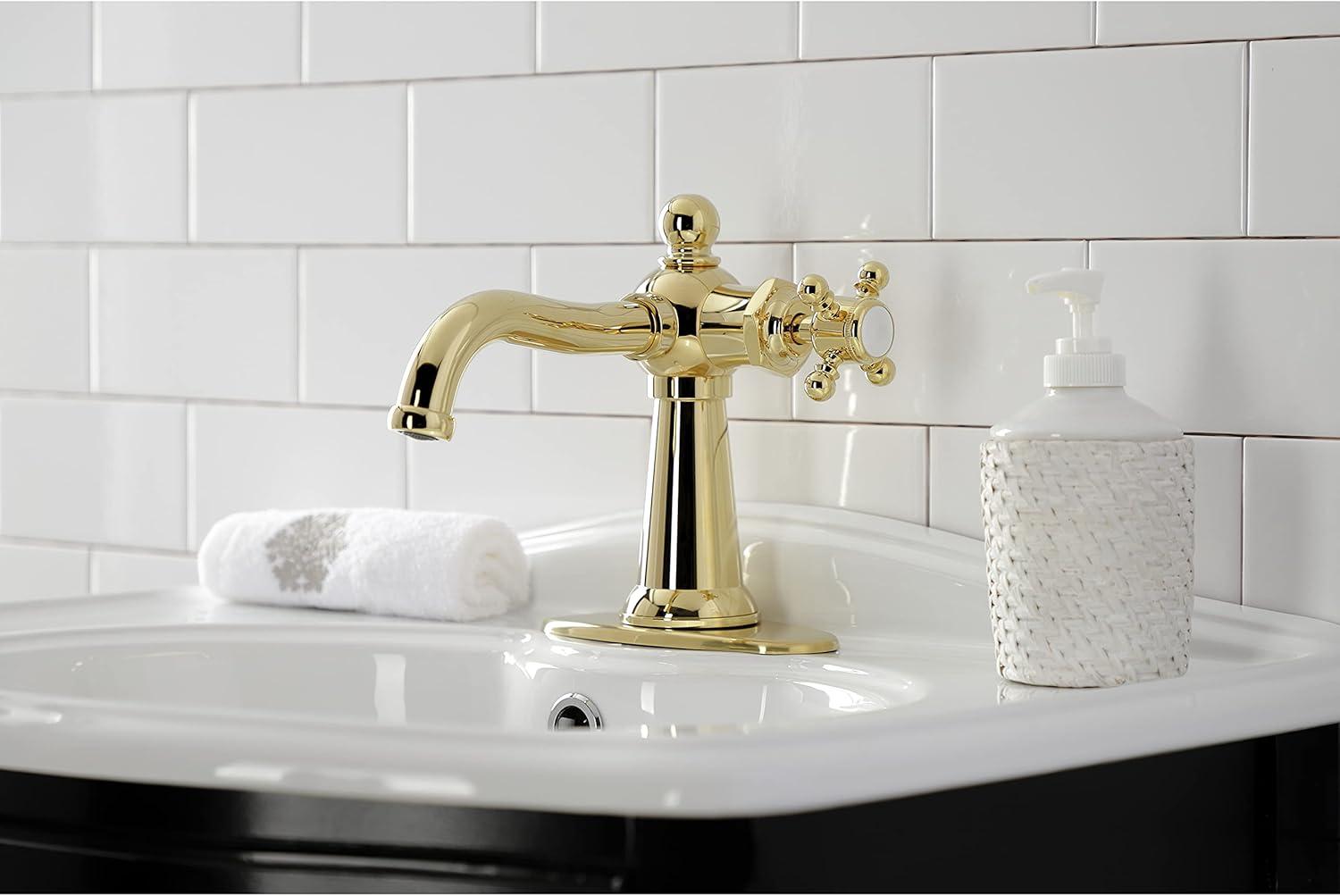Nautical Single-Handle Bathroom Faucet with Push Pop-Up, Polished Brass