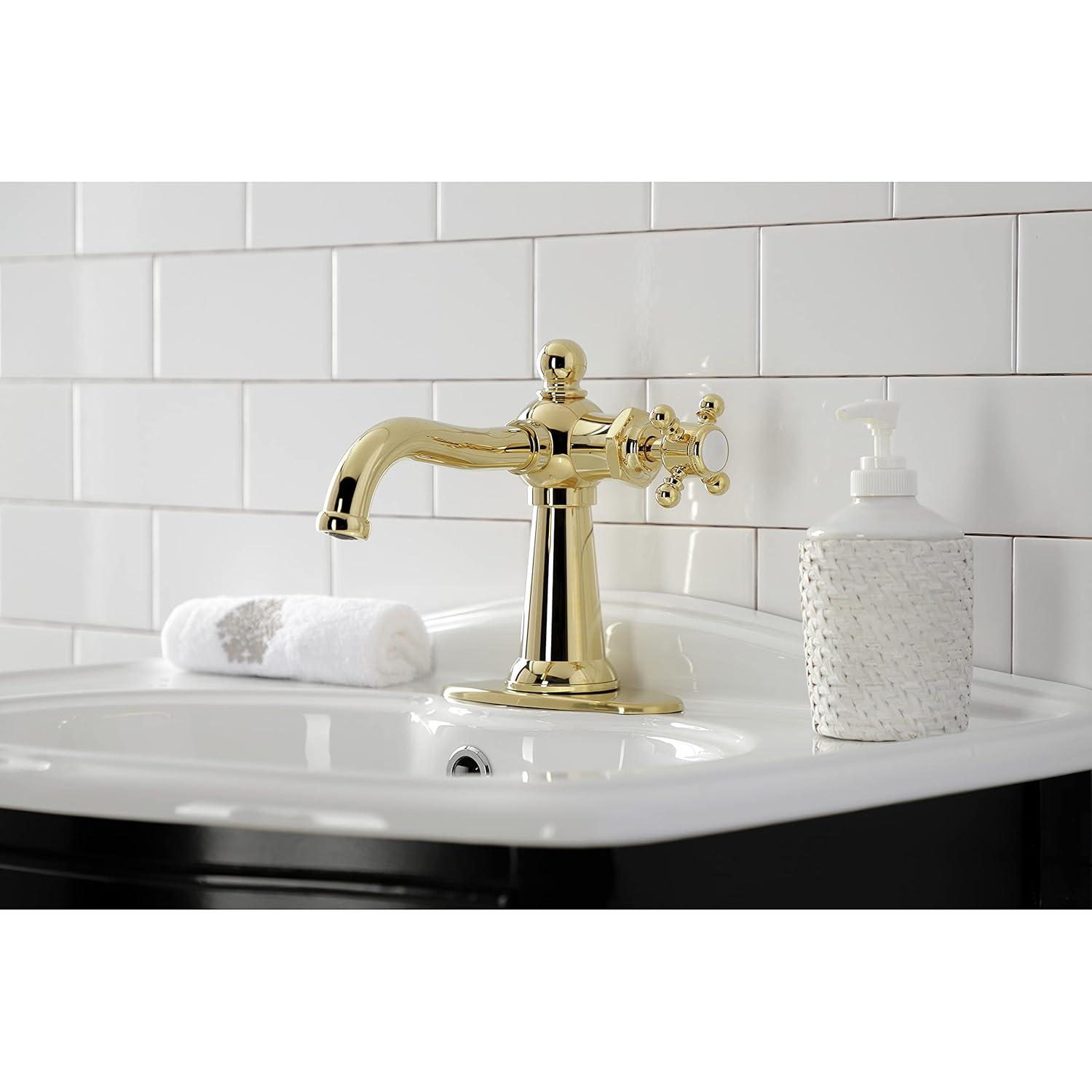 Nautical Single-Handle Bathroom Faucet with Push Pop-Up, Polished Brass