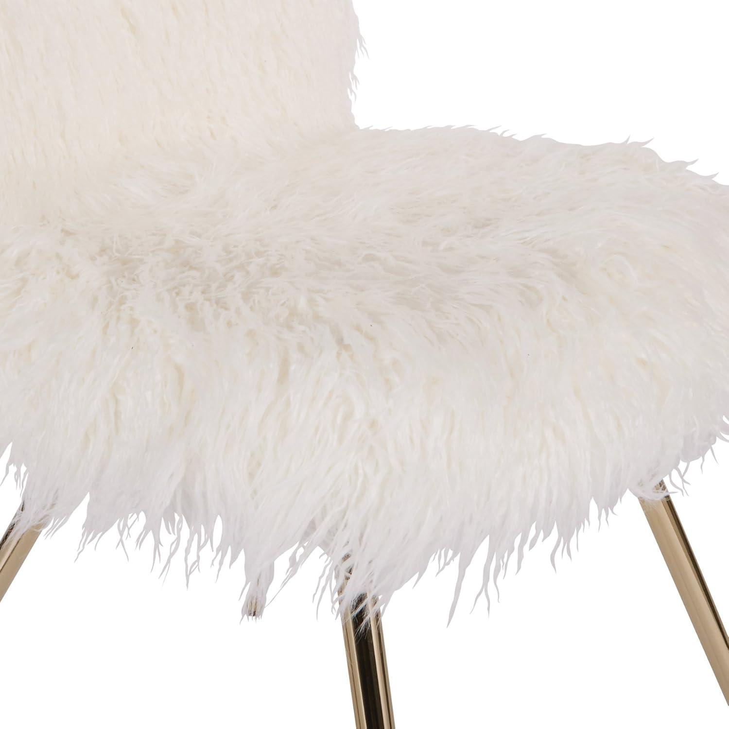 Julia Chic Accent Chair, White Faux Fur and Gold Legs