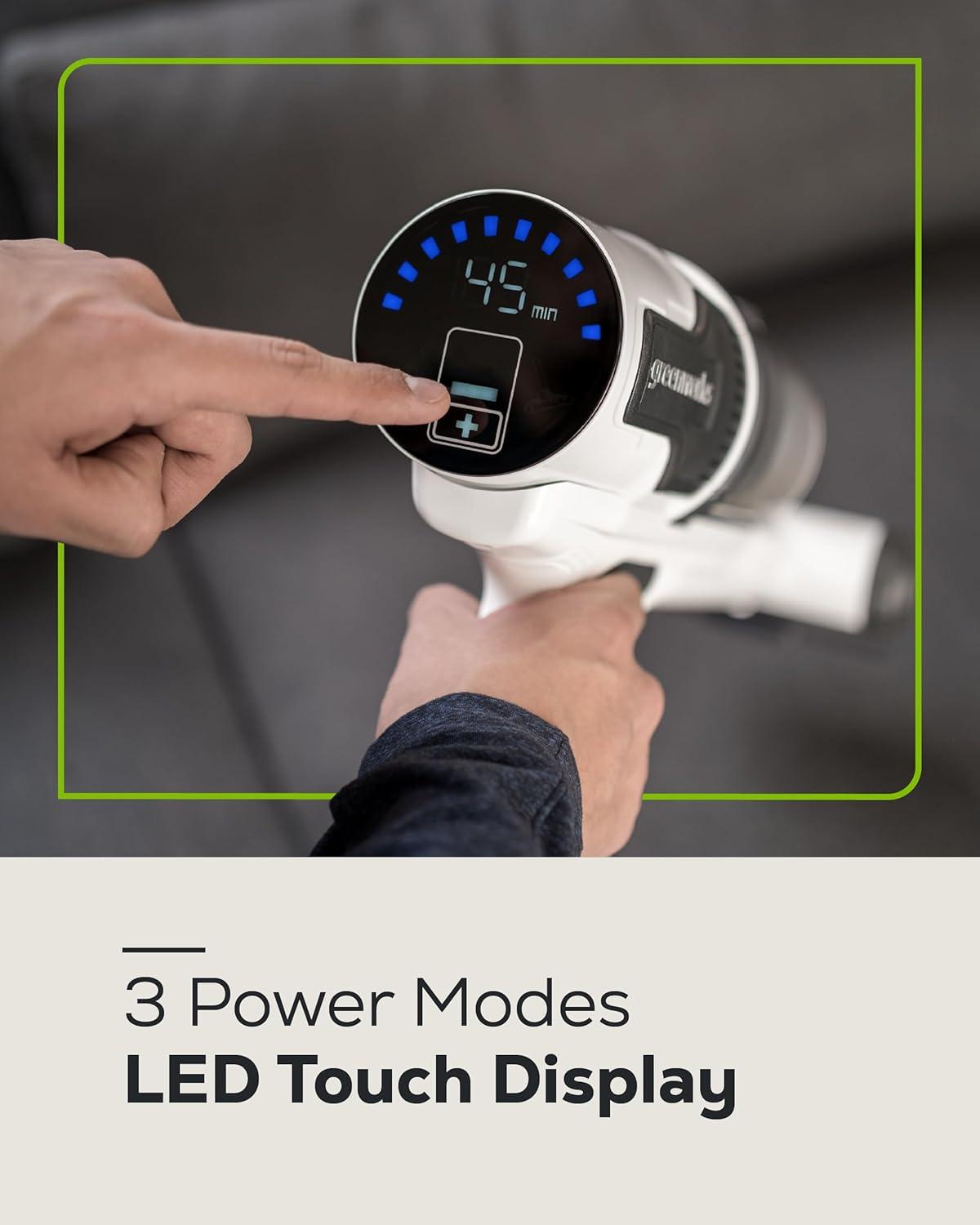 Greenworks 24V Brushless Cordless Stick Vacuum, Lightweight, Handheld, Pet, Anti-Allergen HEPA Filtration, Hard Floor, Carpet, Car, 4Ah Battery, and 30-Minute Charge Time (White)