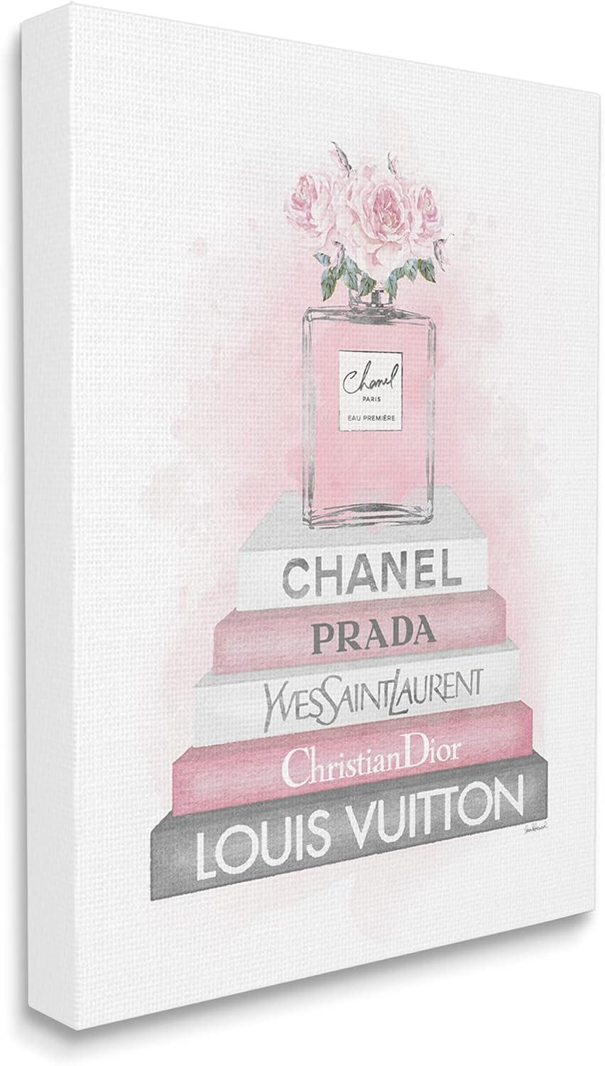 Stupell Industries " Pink Roses Perfume Bottle Glam Fashion Bookstack " by Amanda Greenwood Painting Print