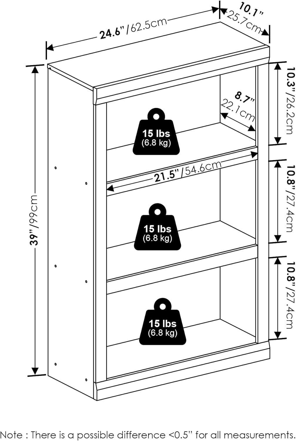 Furinno Rail 3-Tier Open Shelf Bookcase, White