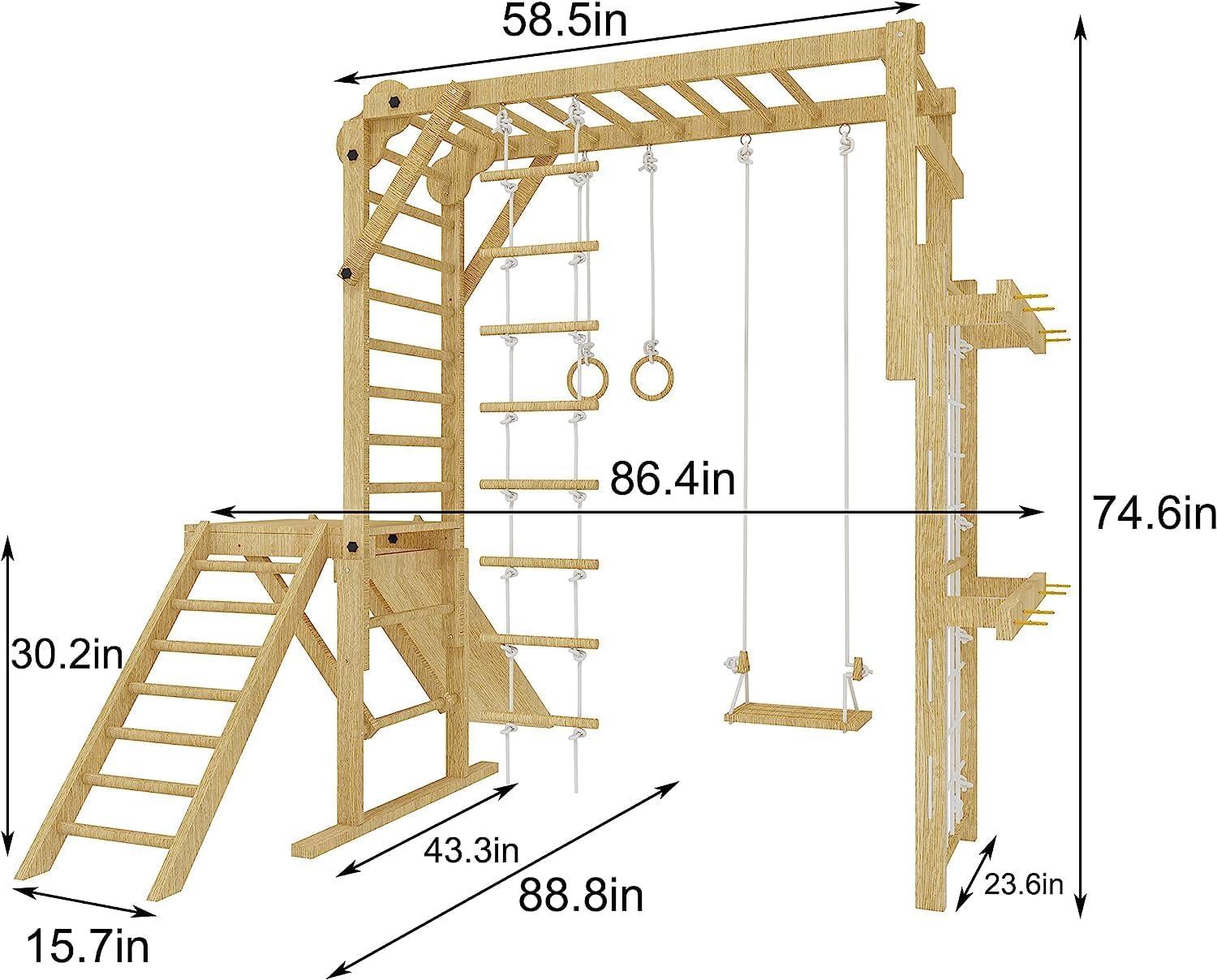 Avenlur Grove - Wood indoor 8-in-1 Wall Jungle Gym, Color