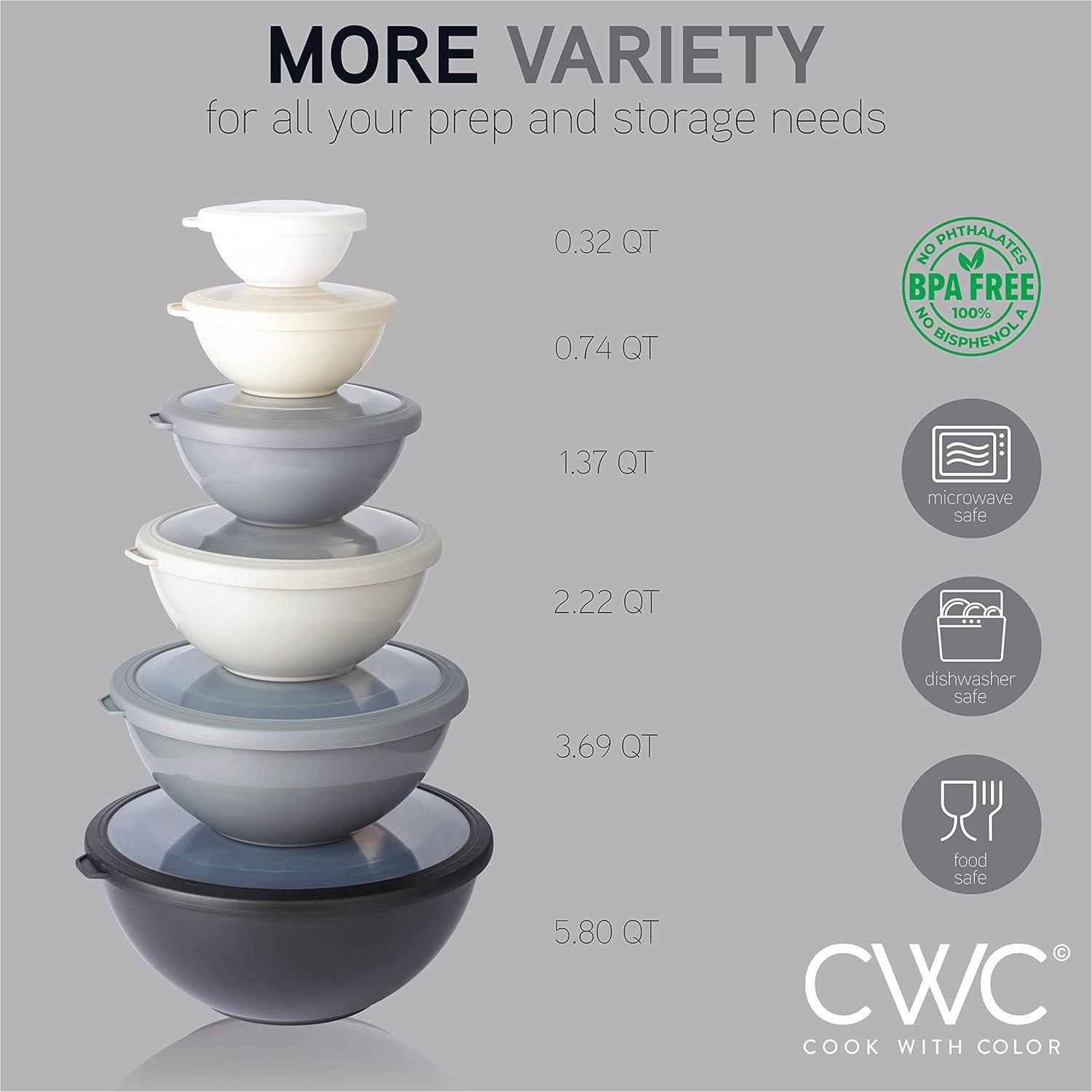 WRIWON 12 Piece Nesting Bowls Set includes 6 Prep Bowls and 6 Lids