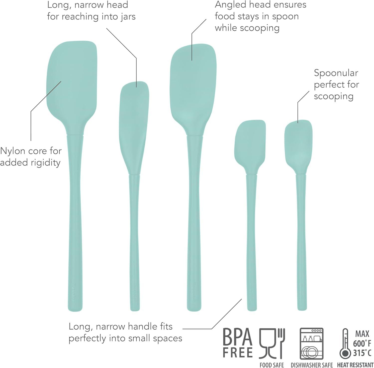 Light Aqua Silicone 5-Piece Spatula Set with Nylon Core