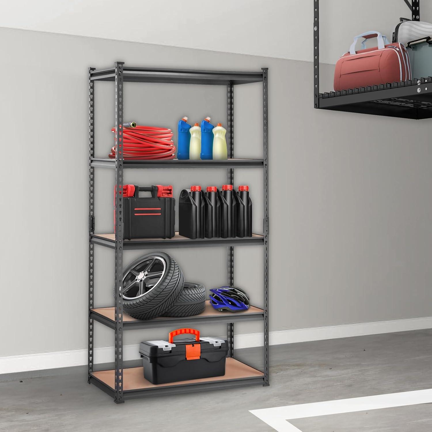 VEVOR 5-Tier Adjustable Black Metal Garage Shelving Unit