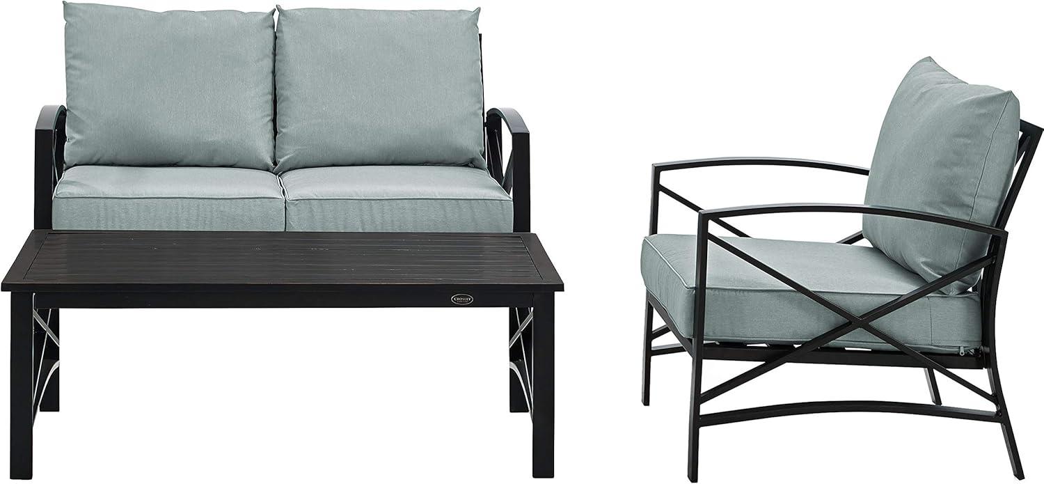 Crosley 3pc Kaplan Steel Outdoor Seating Furniture Set with Loveseat, Chair & Coffee Table