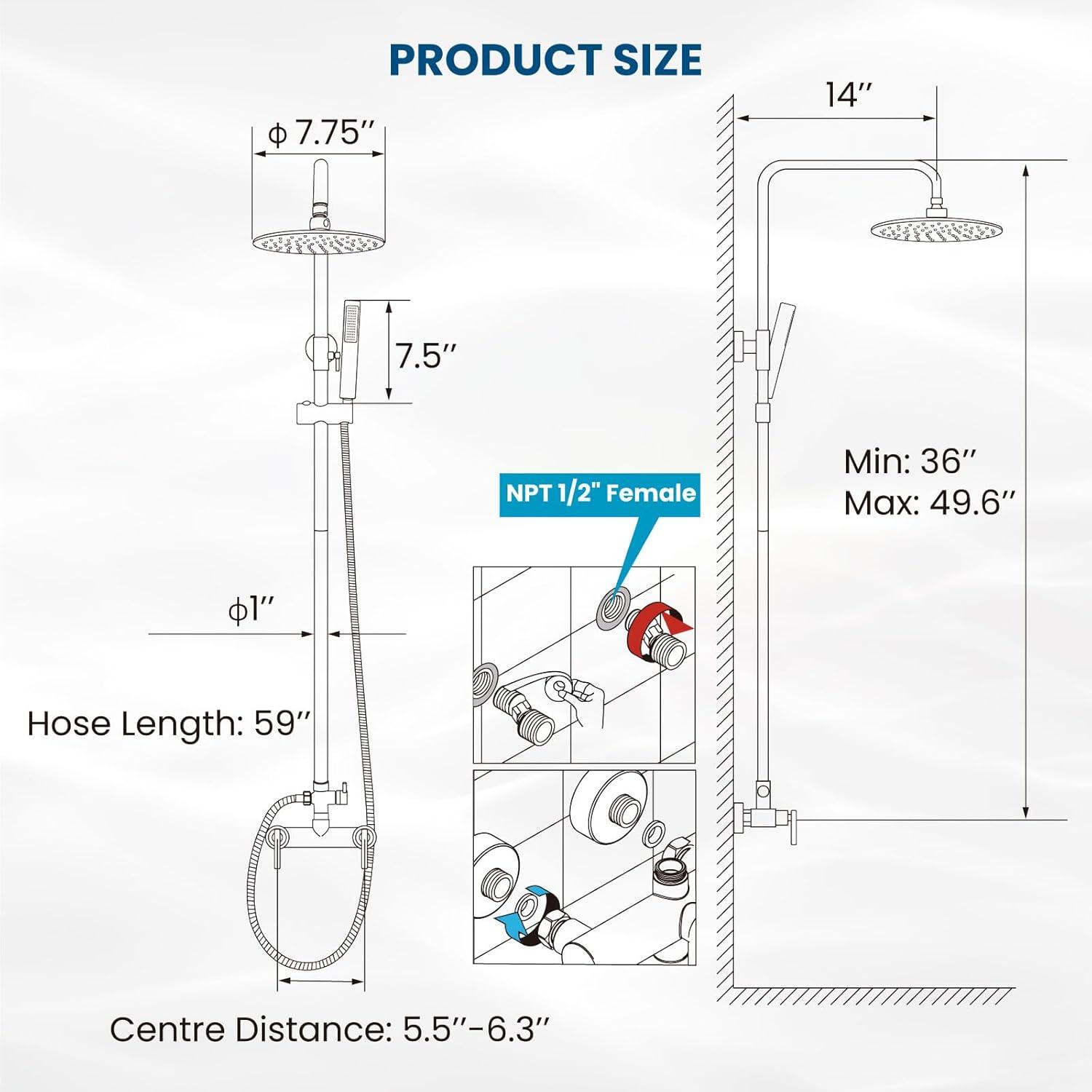 gotonovo SUS304 Outdoor Shower Fixture High Pressure Shower System Wall Mount 2 Dual Function Single Handle Shower Kit with 8 Inch Shower Head and Handheld Spray Shower Faucet Combo, Matte Black