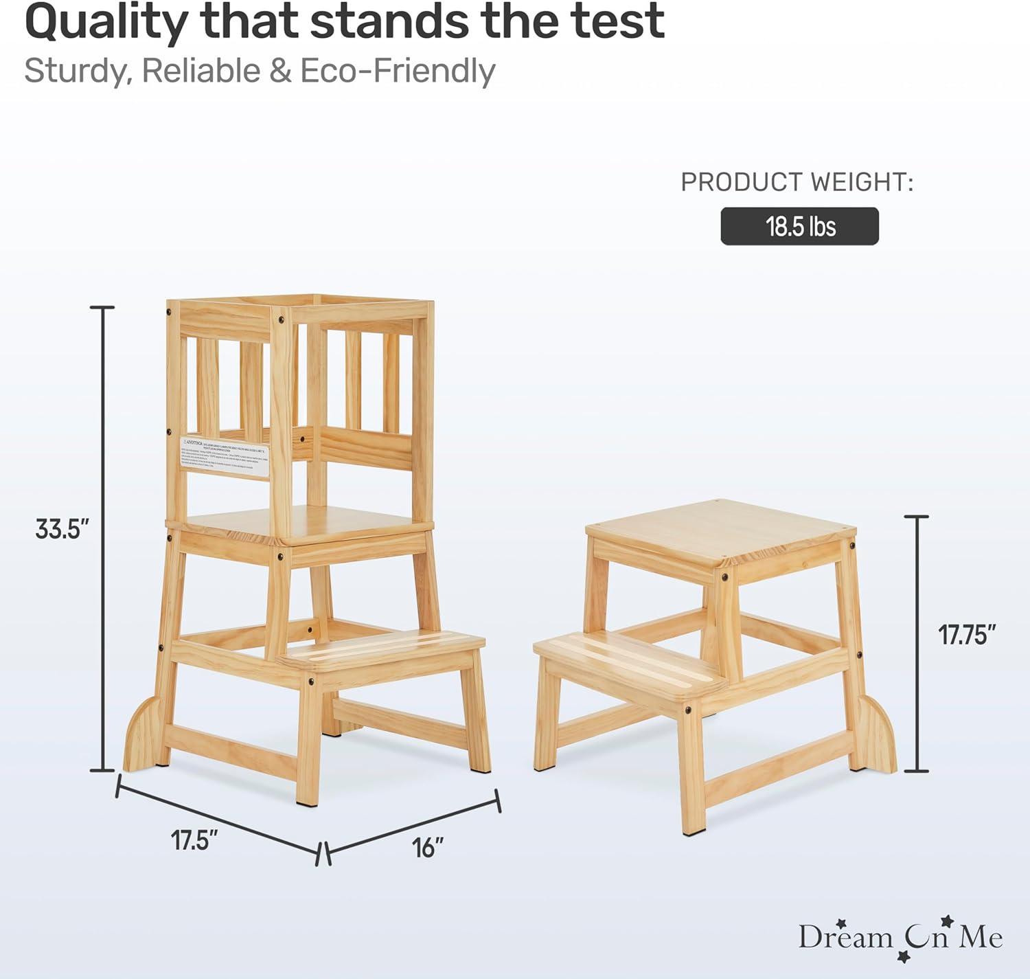 Dream On Me 2-in-1 Funtastic Tower and Step Stool, Easy to Assemble, Natural