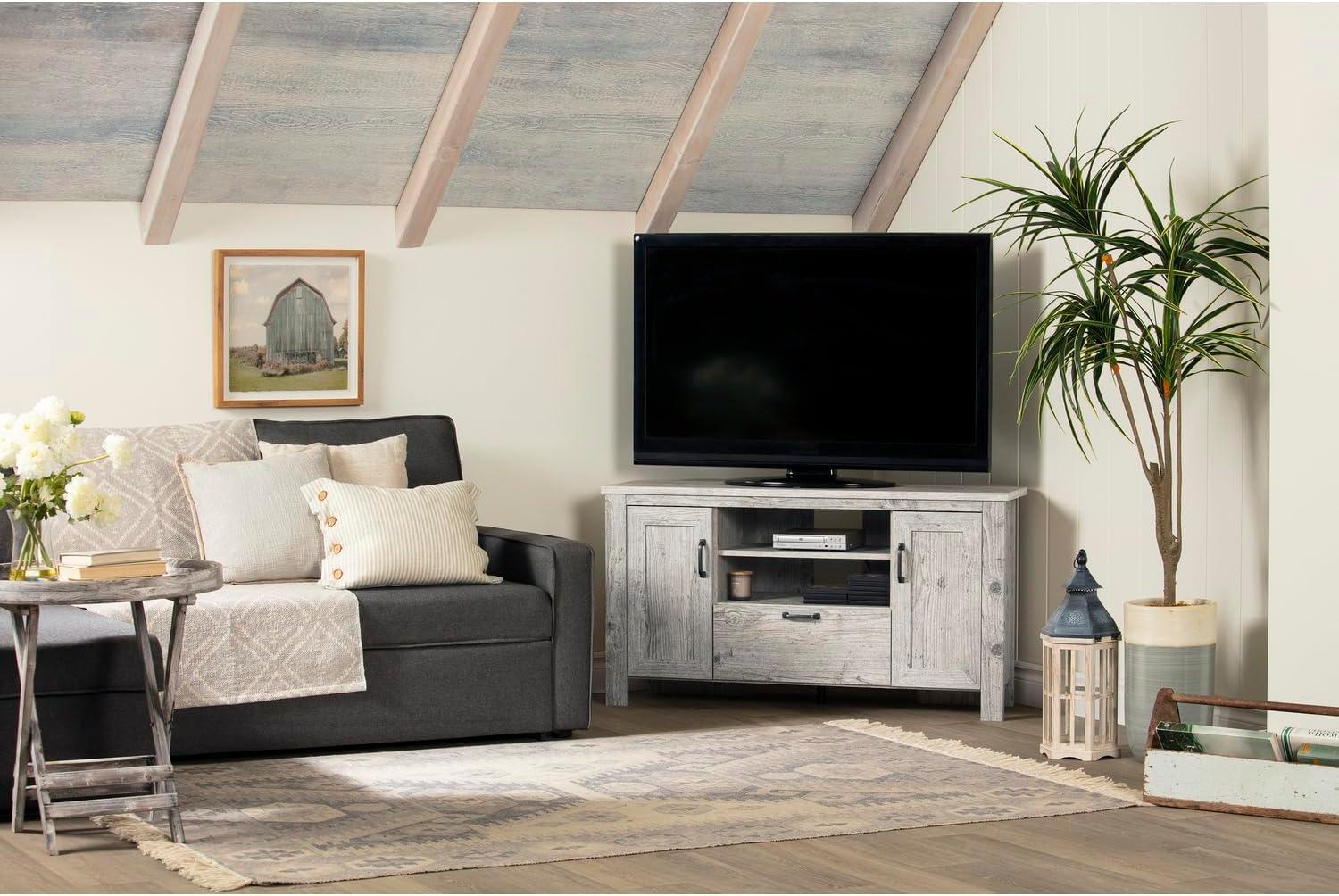 Lionel Corner TV Stand for TVs up to 48" Light Gray - South Shore: Farmhouse Style, Media Storage, Metal Handles