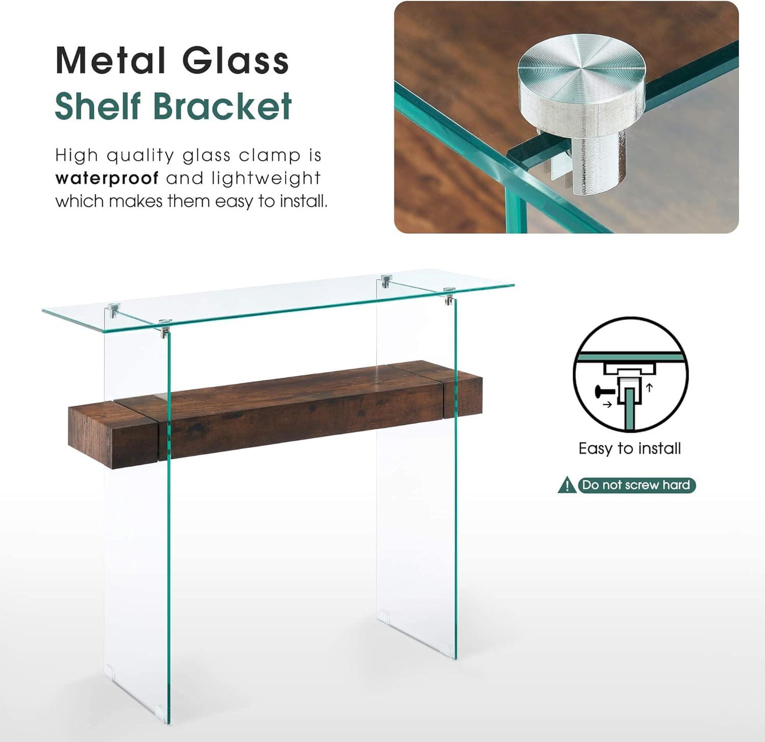 Sleek Dark Brown Glass-Top Console Table with Storage, 39.4"