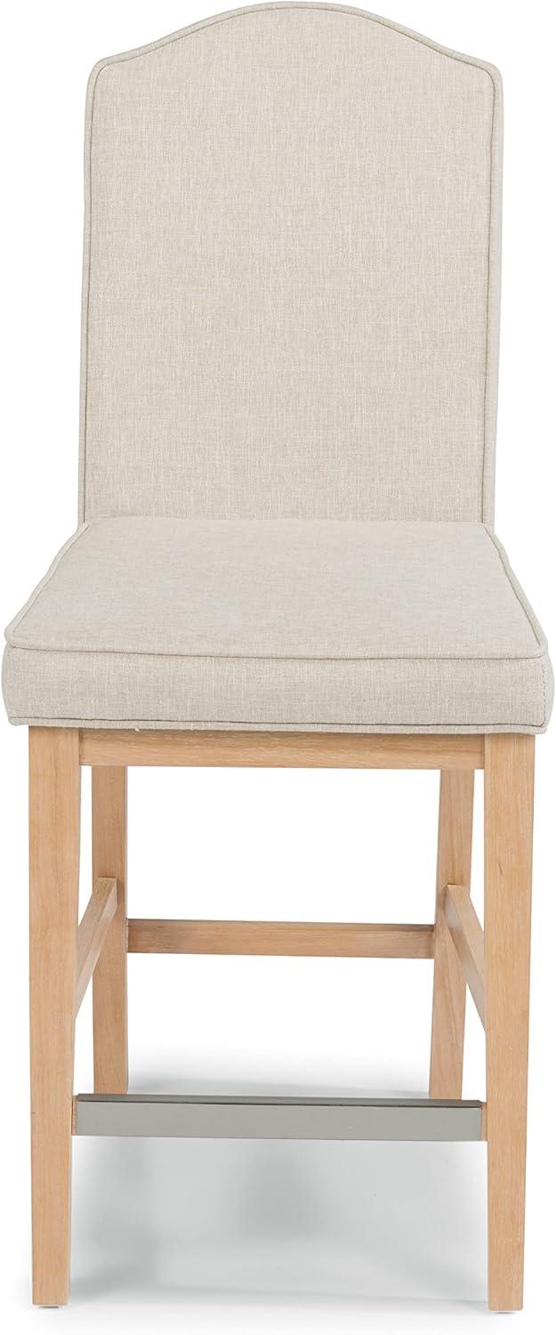 Claire White Washed Wood Counter Stool with Linen Upholstery