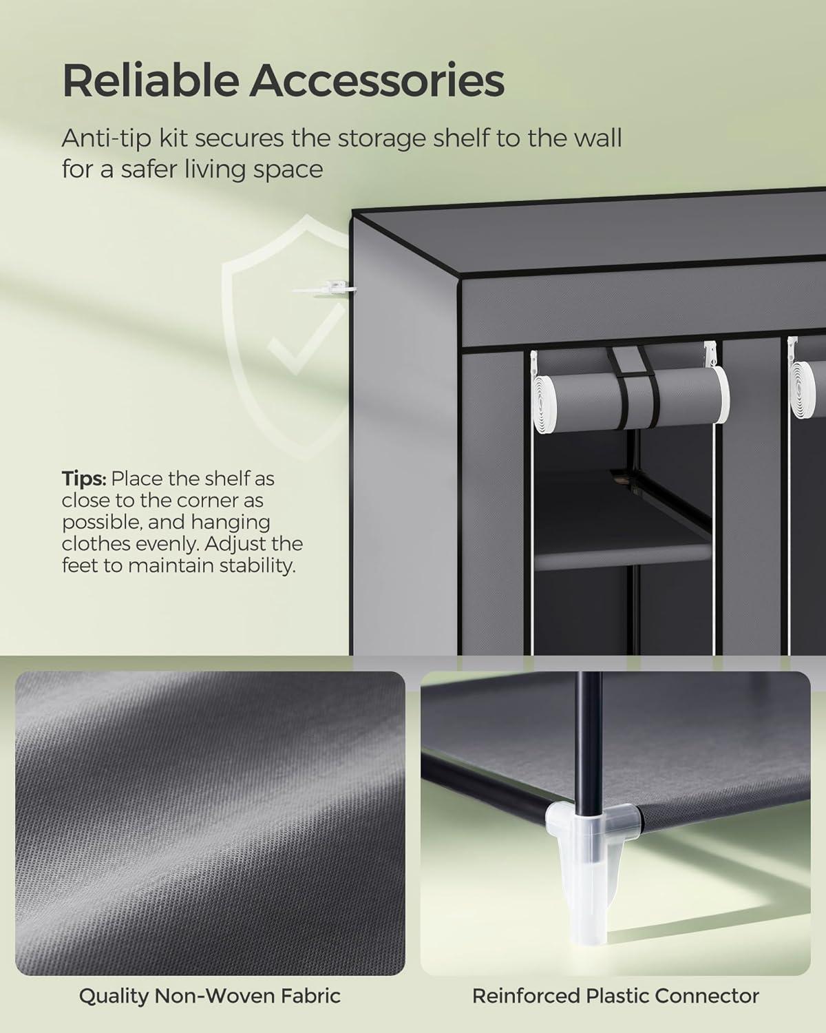 SONGMICS 59" Closet Wardrobe Portable Closet Organizer Storage Clothing Rack Shelf with Non-Woven Fabric Cover Gray