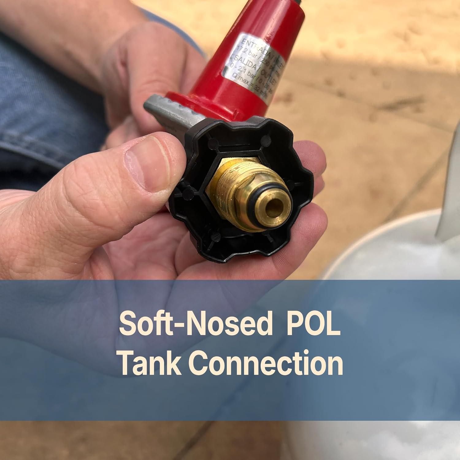 LaYelxt 5HPR-40 0-40-psi Adjustable Regulator w/ -in Thermoplastic Hose Features Soft Nosed POL 3/8-in Flare Swivel Fitting Designed For LaYelxt Single & Double Jet Cookers