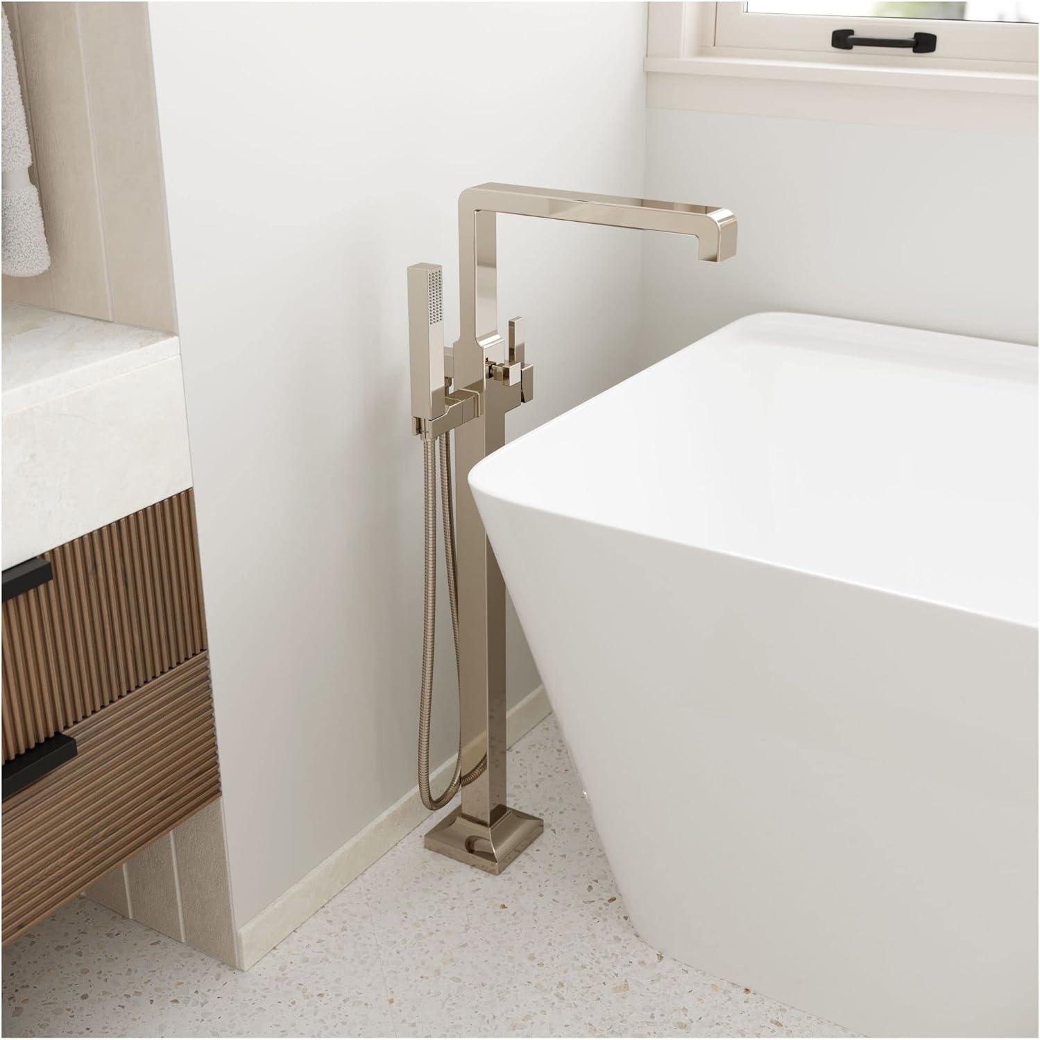 Polished Chrome Floor Mounted Tub Filler with Hand Shower