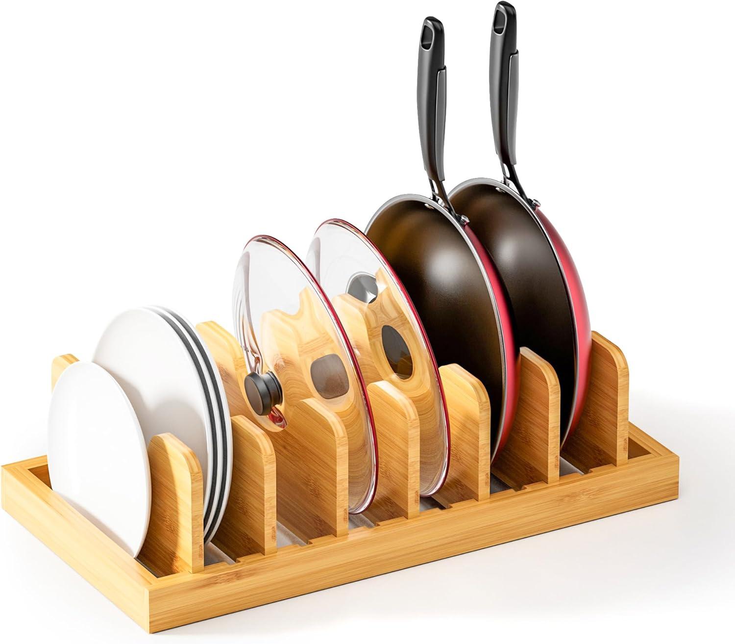 Prep & Savour Bamboo Pot Lid Organizer Pot Lid Holder, Cutting Boards & Baking Sheets, Dinner Plates, Reusable Containers In Cabinet Storage