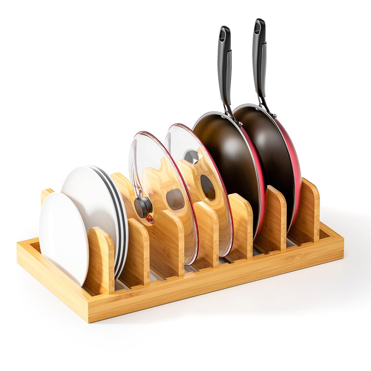 Prep & Savour Bamboo Pot Lid Organizer Pot Lid Holder, Cutting Boards & Baking Sheets, Dinner Plates, Reusable Containers In Cabinet Storage
