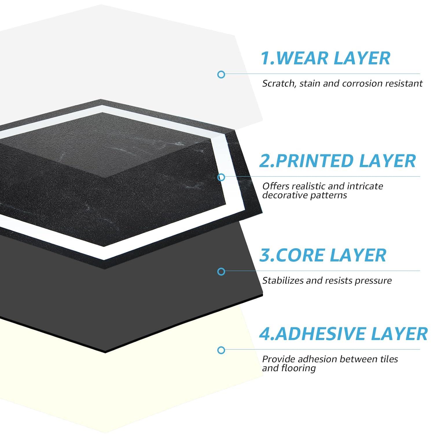 Art3d 30-Pack 11.8" x 10.2" Black Marble Hexagon Peel and Stick Flooring Tile, Self Adhesive Waterproof Vinyl Floor Tile