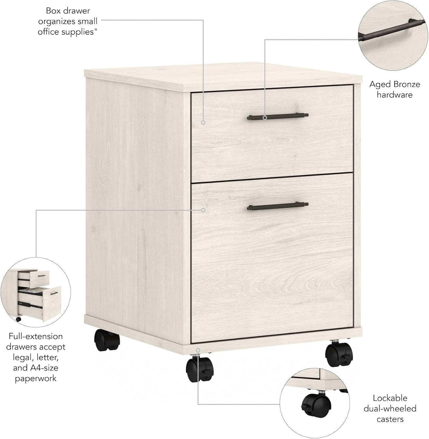 Bush Furniture Key West Mobile File Cabinet, 2 Drawer, Linen White Oak