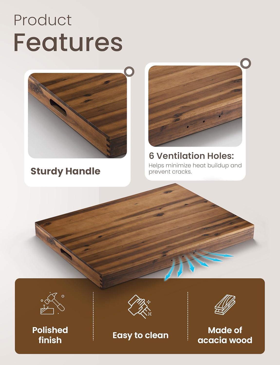 Acacia Wood Stove Top Cover with Metal Handles