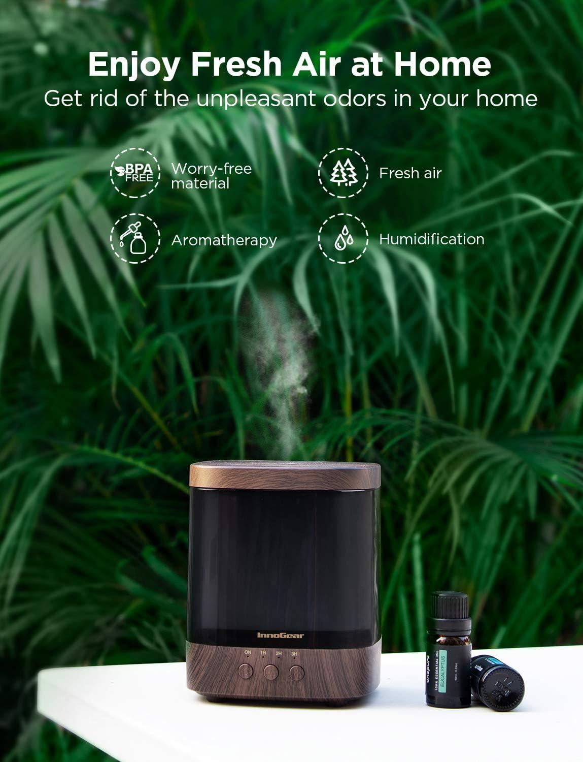 InnoGear Diffusers for Essential Oils, 300ml Oil Diffuser Aromatherapy Diffusers Aroma Ultrasonic Cool Mist Humidifier 4 Timers Color Changing Lights Auto-Off, Dark