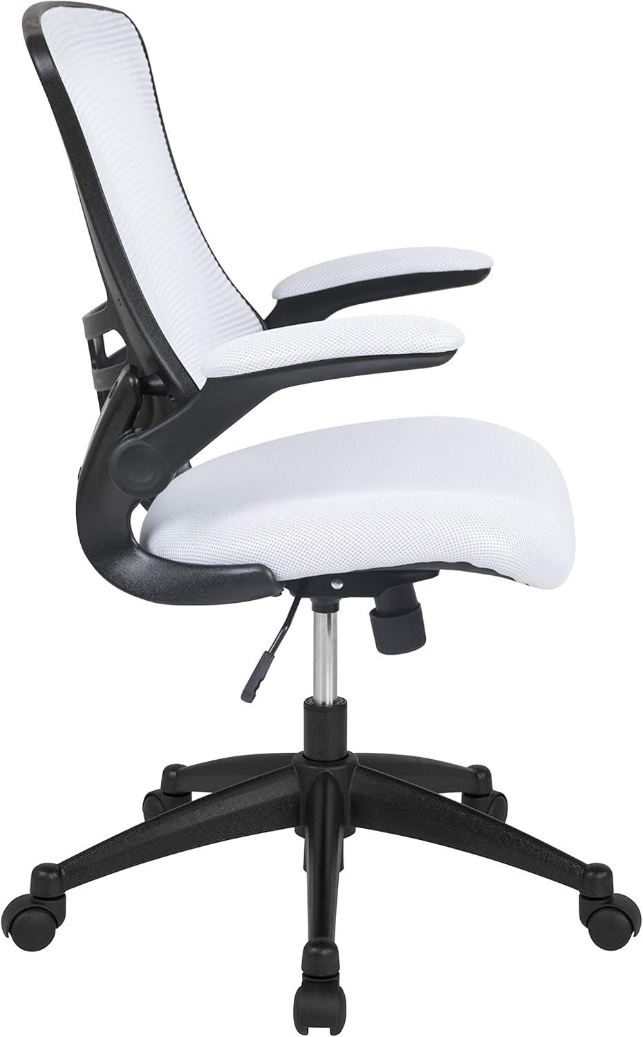 Flash Furniture Kelista Mid-Back White Mesh Swivel Ergonomic Task Office Chair with Flip-Up Arms