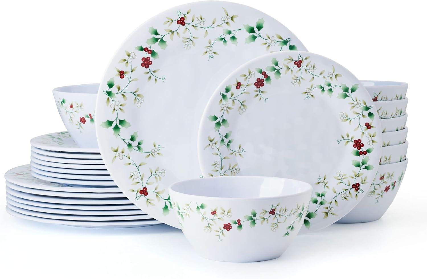 Winterberry Melamine Holiday Dinnerware Set, Service for 6