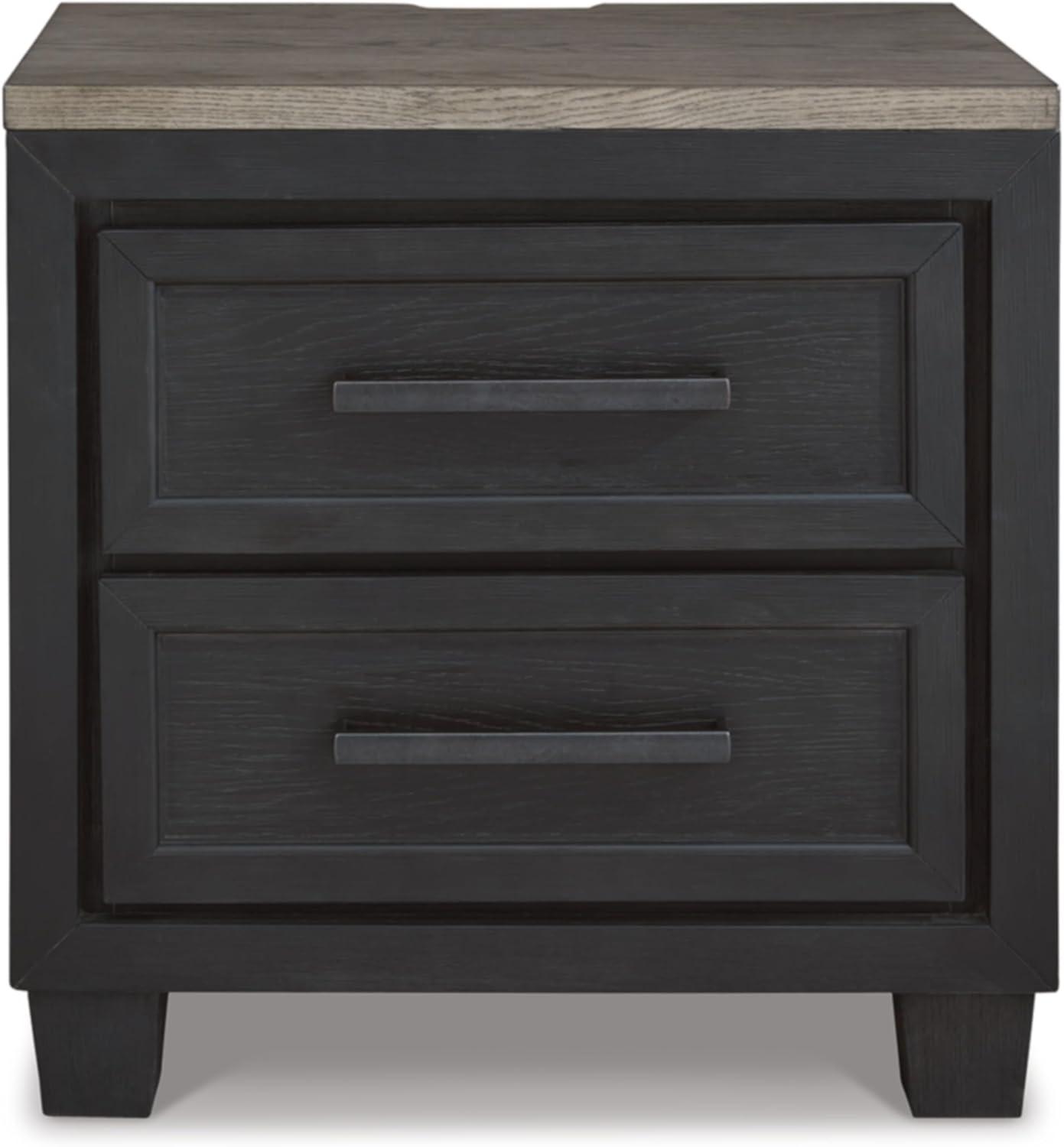 27" Black and Brown Oak 2-Drawer Nightstand