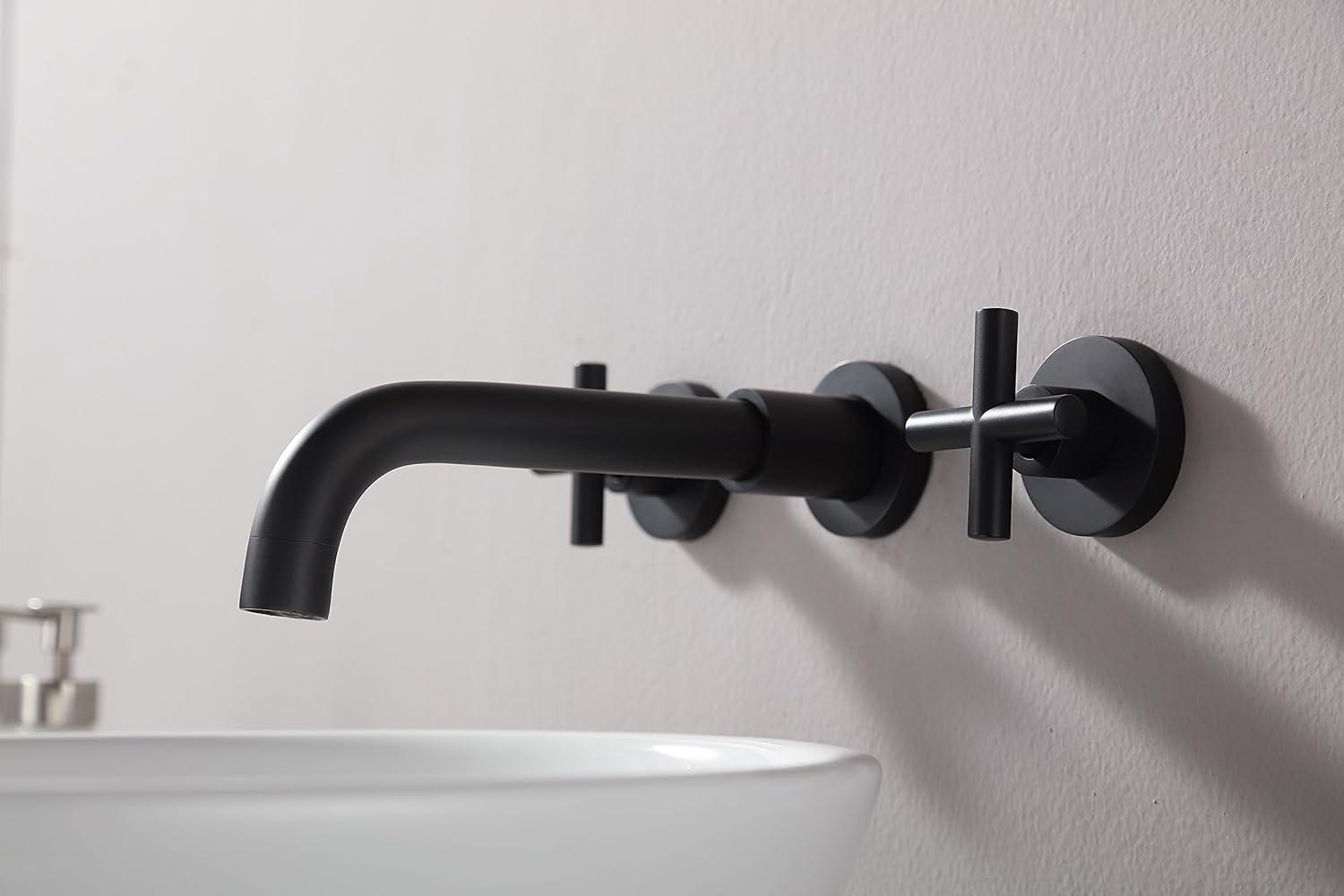 Matte Black Wall Mount Double Handle Bathroom Faucet