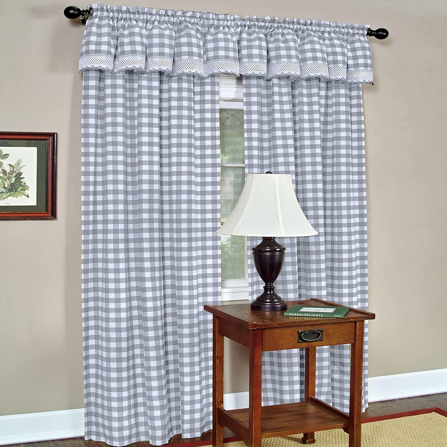 Grey and White Buffalo Check Rod Pocket Drape Panel