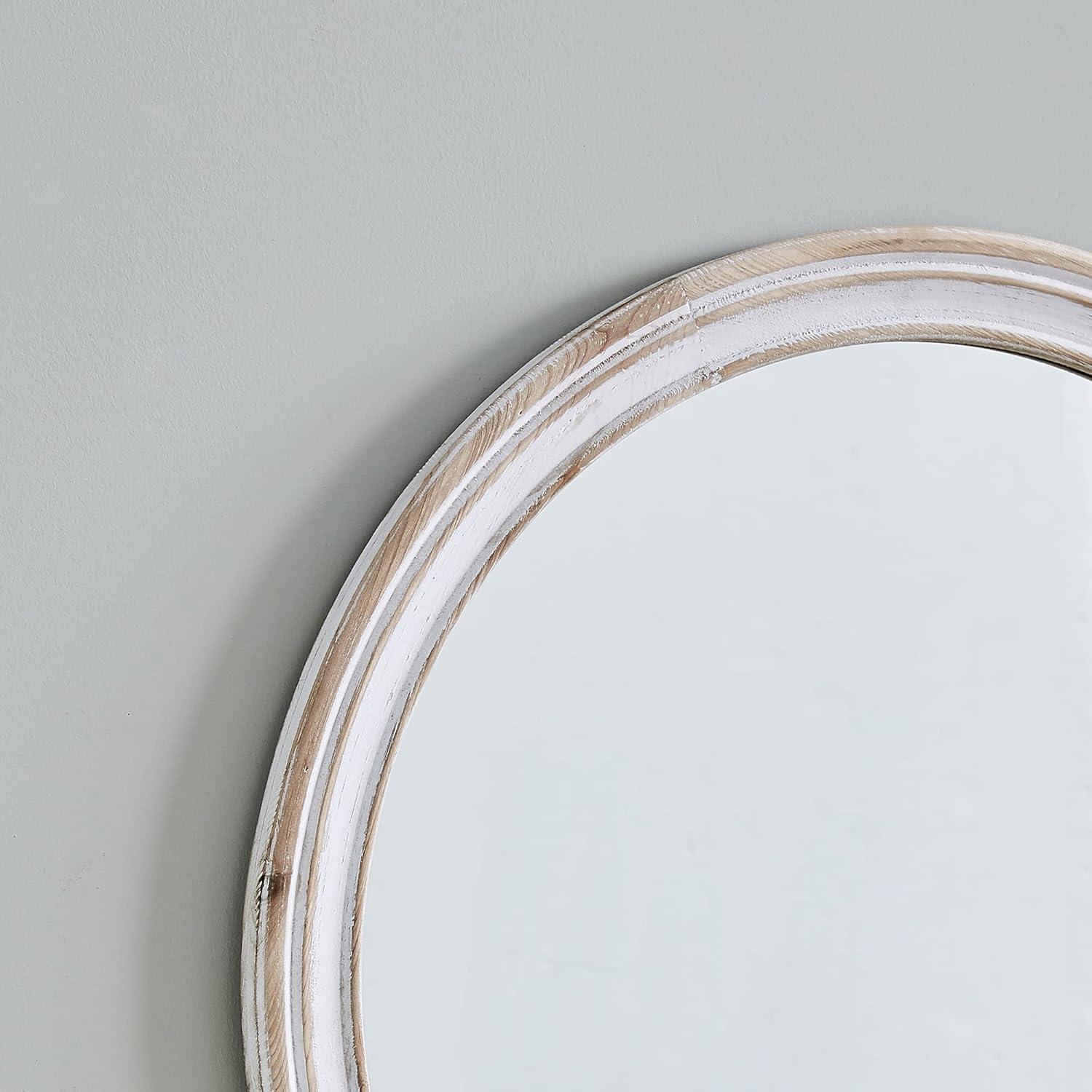 Aged White Round Weathered Wood Wall Mirror 32.8"