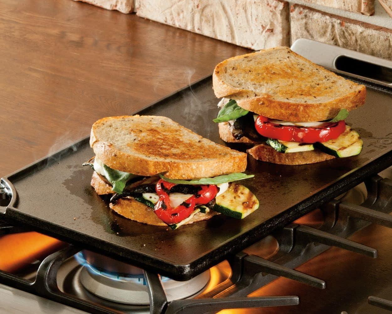 Lodge 16.75" x 9.5" Cast Iron Reversible Griddle: Preseasoned, Even-Heating, Nonstick, Induction & Oven Safe Grill Pan