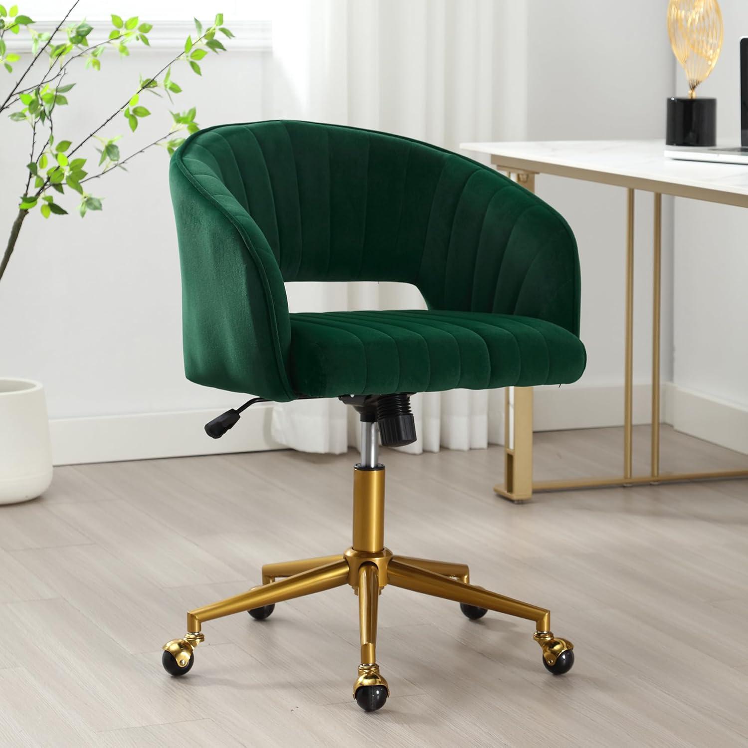 AdanContemporary Velvet Task Chair withWood Frame and Back