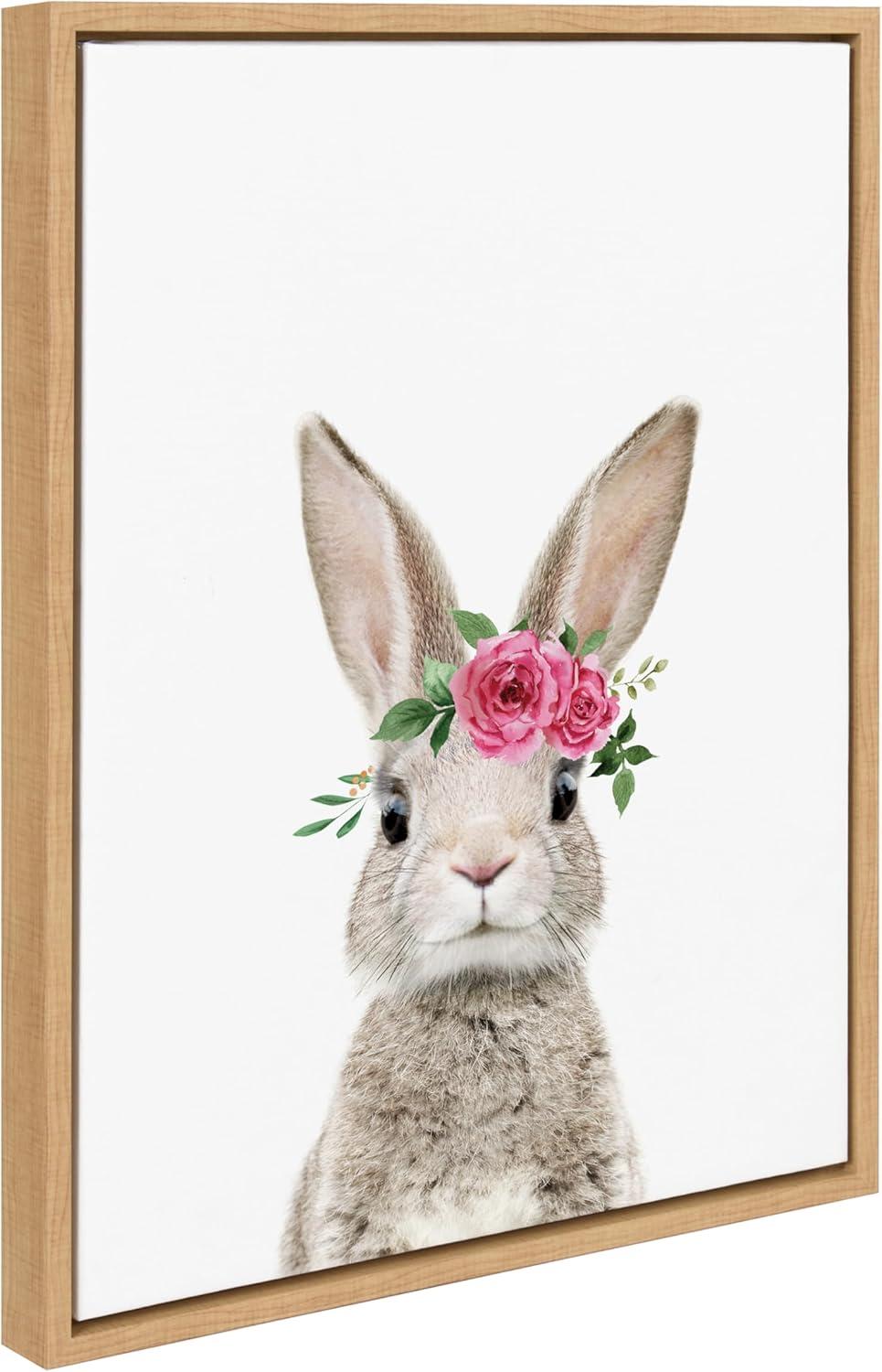 Natural Framed Canvas Flower Crown Bunny Nursery Art