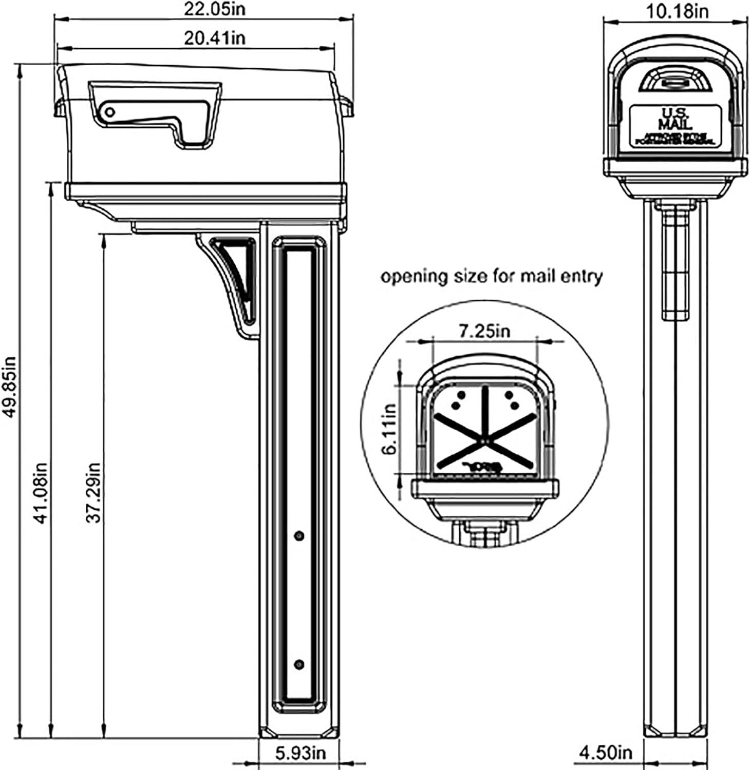 Classic Black Plastic Double Door Post Mount Mailbox