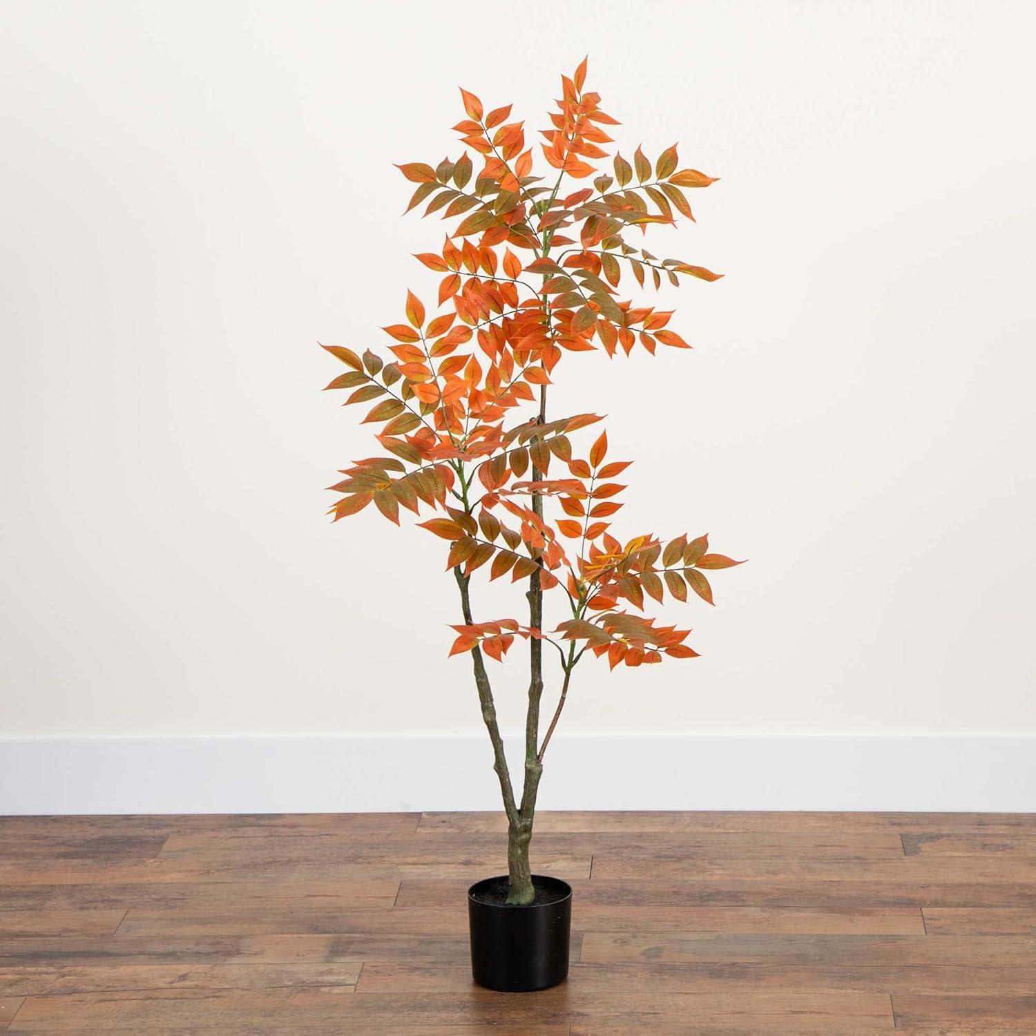 48'' Orange and Green Artificial Sumac Tree in Black Pot