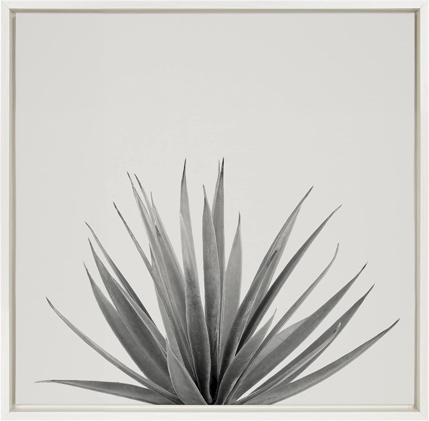 Kate and Laurel Sylvie Haze Agave Succulent Framed Canvas Wall Art by The Creative Bunch Studio, 22x22 White, Decorative Succulent Art for Wall