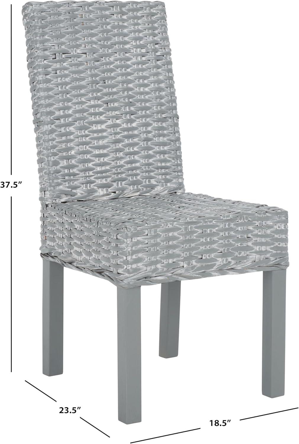 SAFAVIEH Wheatley Bohemian Rattan Solid Dining Parsons Chair, Grey White Washed (Set of 2)