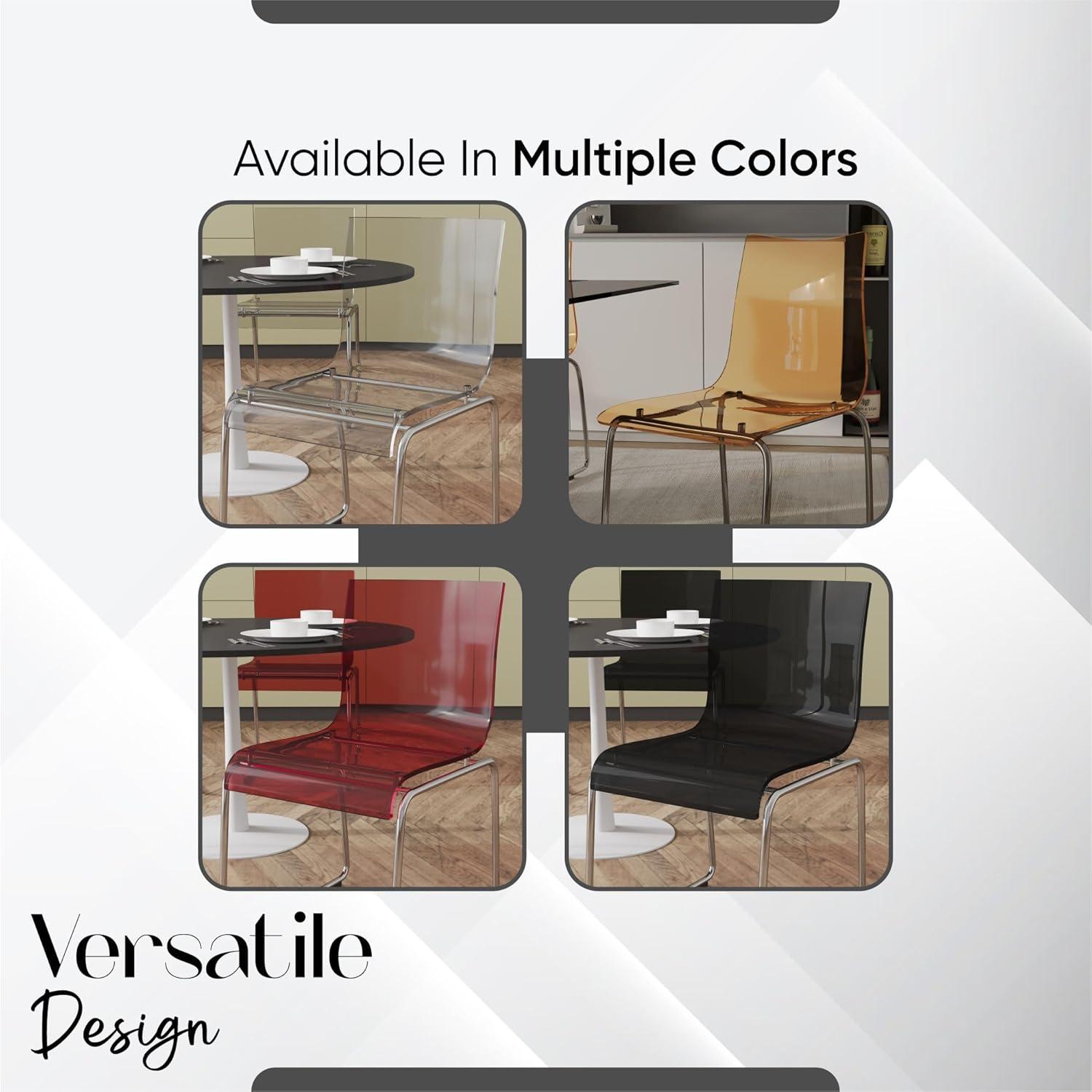 LeisureMod Acrylic Dining Chair with Stainless-Steel Frame in Chrome Finish and Waterfall-Edge Design for Modern Home, Kitchen, Cafes Lima Collection
