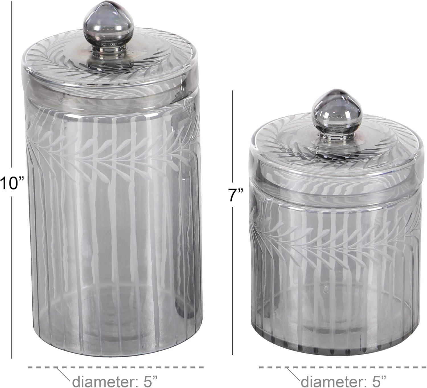 DecMode 7", 10"H Gray Glass Handmade Decorative Jars, 2-Pieces