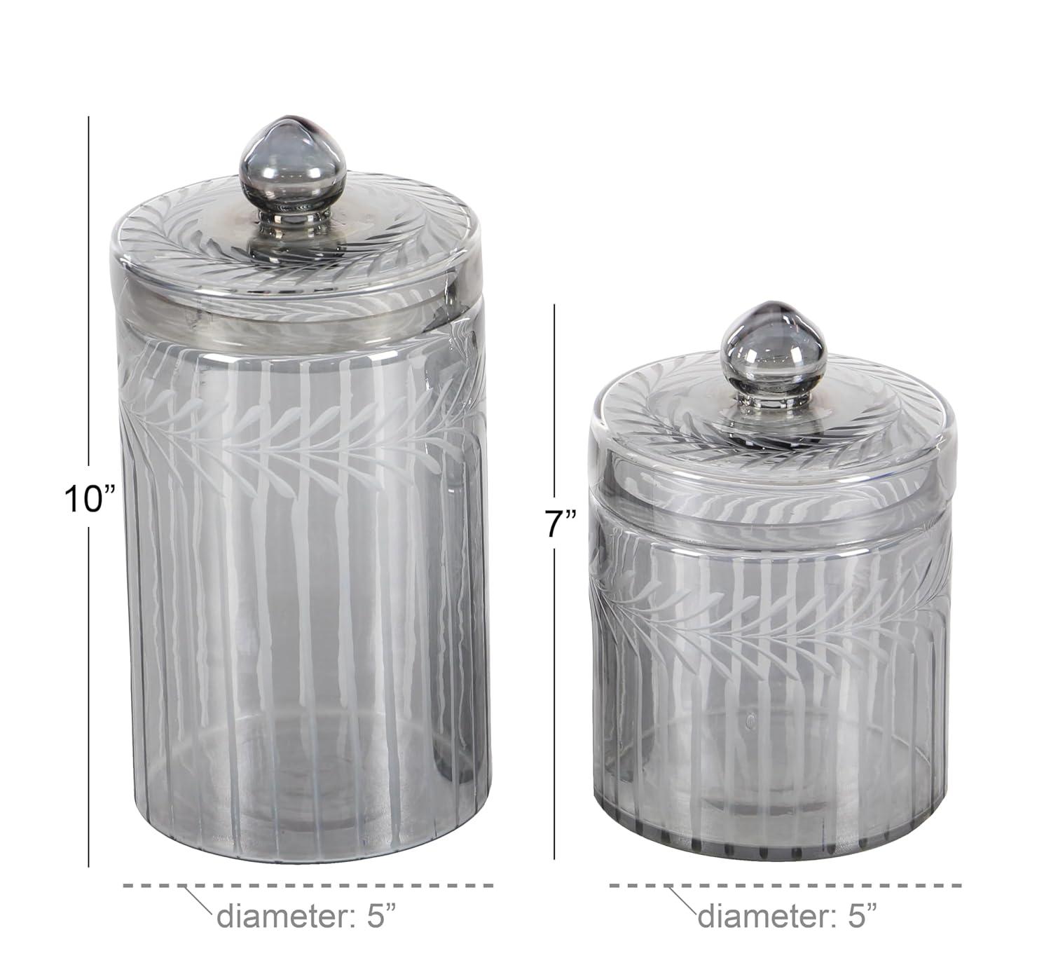 DecMode 7", 10"H Gray Glass Handmade Decorative Jars, 2-Pieces