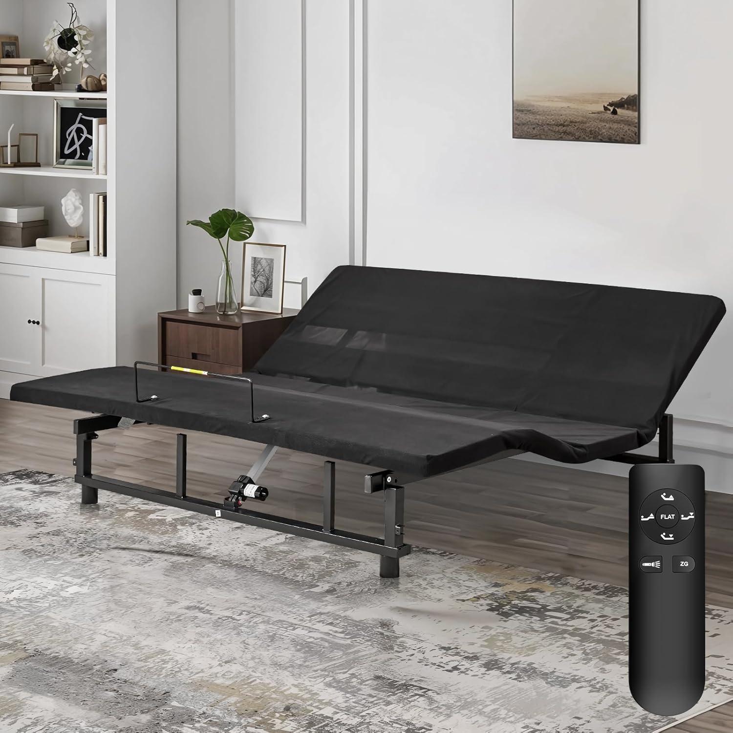 Donext Adjustable Bed Base, King Bed Frame, Independent Head and Foot Incline, Quiet Motor, Wireless Remote Control, Electric Bed Base, Black