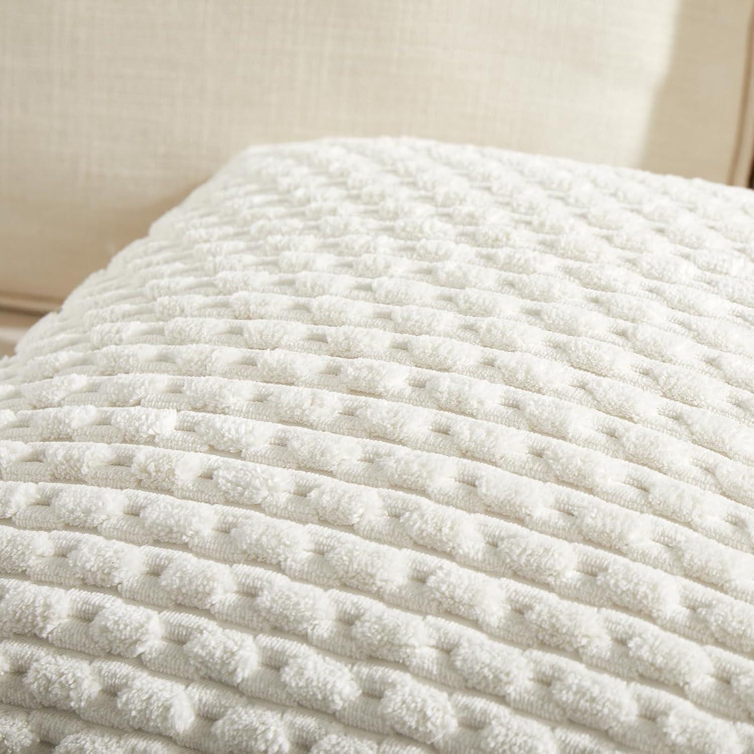 Fancy Homi 2 Packs Boho Decorative Throw Pillow Covers 18x18 Inch for Living Room Couch Bed Sofa, Rustic Modern Farmhouse Home Decor, Soft Corduroy Cream Square Cushion Case 45x45 cm