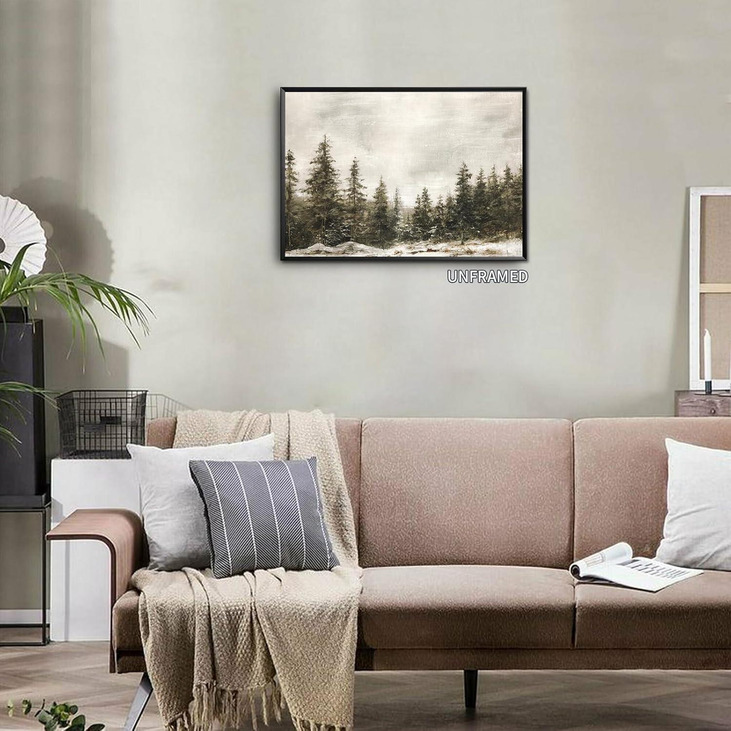 Venphude Winter Pine Forest Landscape Canvas Wall Art, Rustic Christmas Snowy Pine Tree Poster Print, Watercolor Nature Wilderness Wall Decor Artwork for Living Room 16x24in Unframed