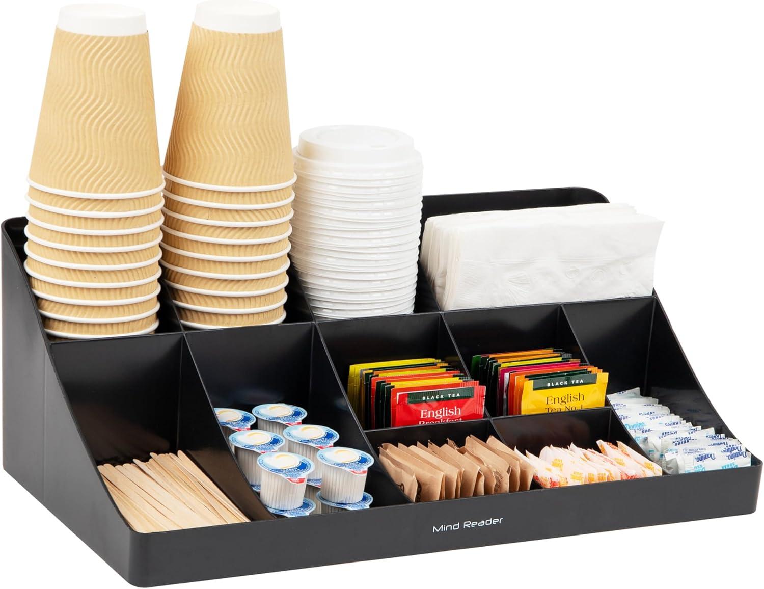 Mind Reader Cup and Condiment Station with Napkin Organizer Black: Coffee Station Organizer & Accessories