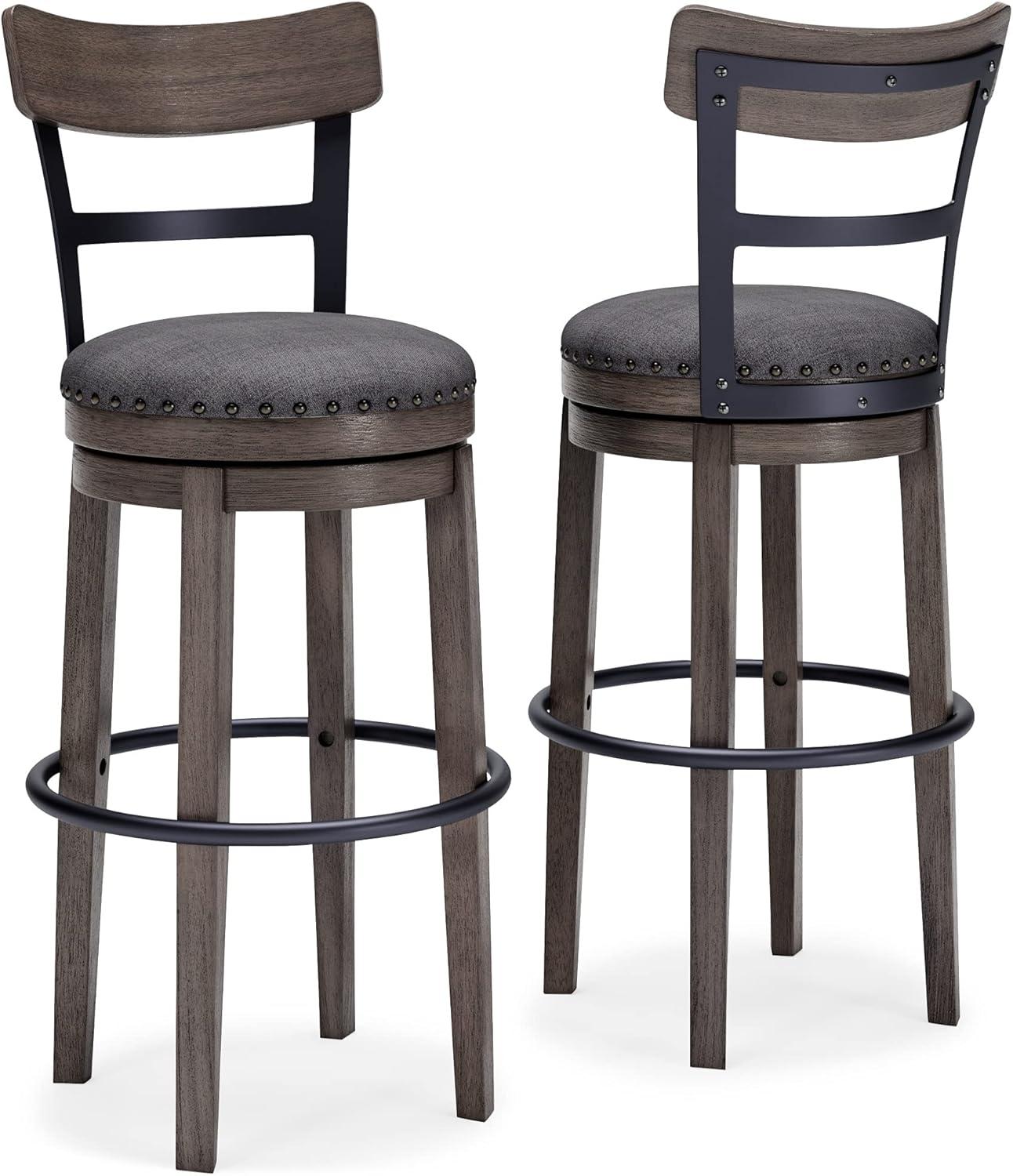 Caitbrook Barstool Gray - Signature Design by Ashley: Antiqued Finish, Swivel, Nailhead Trim