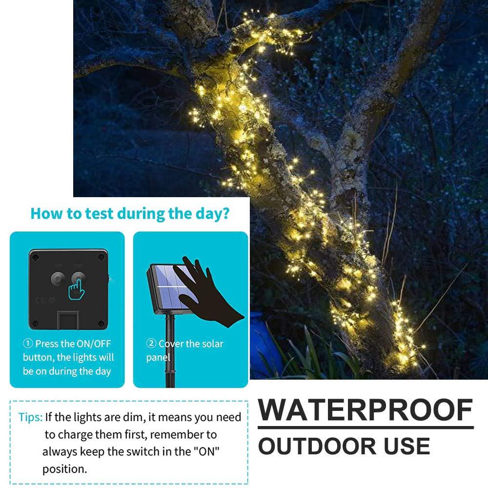Soltuus, Luces de Hadas de 180 Ledes con Energía Solar, Regadera de Múltiples Hebras, Luces de Hadas de Cascada Impermeables, Luces de Racimo de Luciérnagas Blancas Cálidas
